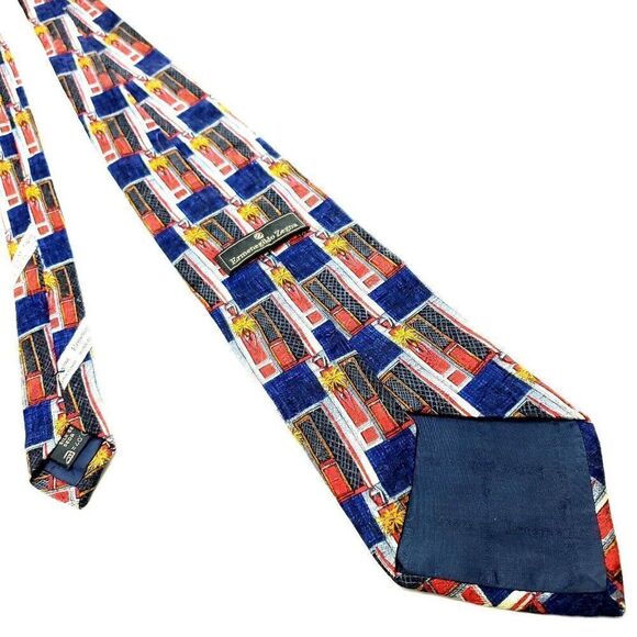 Ermenegildo Zegna Multi Colored Silk Tie Woven Wide Geometric Floral - Picture 3 of 6